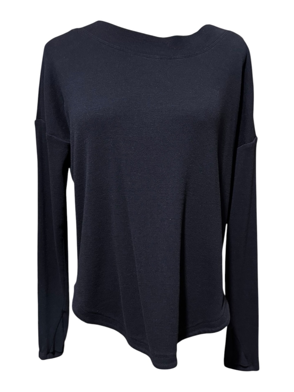 Athleta Ribbed Knit Deep Cutout Open Back Oversized Sweatshirt Black S Petite